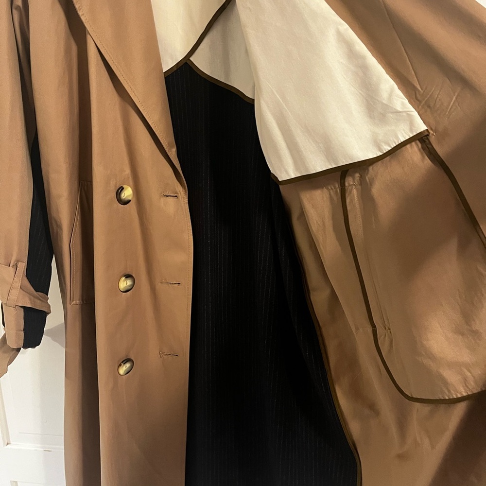 Zara Mixed Media Tan/Navy 2 Tone Trenchcoat Size Large - Picture 5 of 9